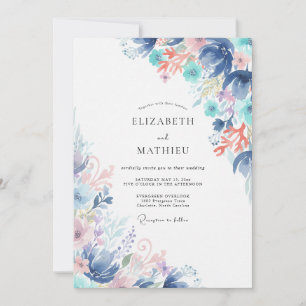 Azure Teal Wildflower Wedding Invitation