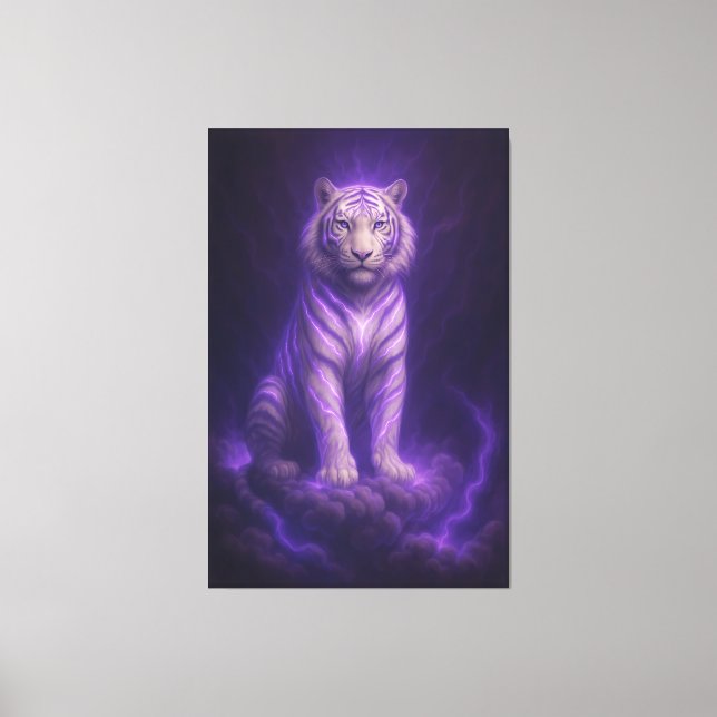 Azure Thunder White Tiger – Skyborn Majesty Canvas Print (Front)