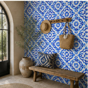Azure Tides Hand Painted Blue Watercolor Mosaic Ceramic Tile