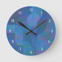 Azure Tides – Oceanic Abstract Geometry Round Clock