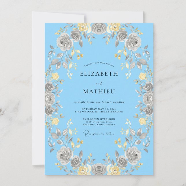 Azure Timeless Rose Wedding Invitation (Front)