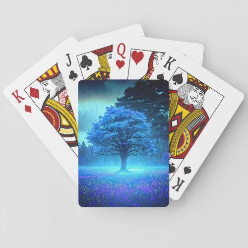 Azure Tree Bathed in Charming Moonlit Poker Cards