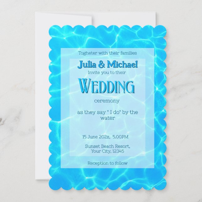  Azure Turquoise Bleu Water Reflection Minimalism Invitation (Front)