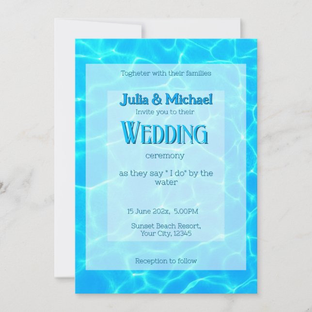  Azure Turquoise Bleu Water Reflection Minimalism Invitation (Front)