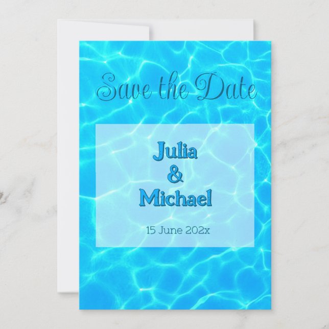  Azure Turquoise Bleu Water Reflection Minimalism Save The Date (Front)