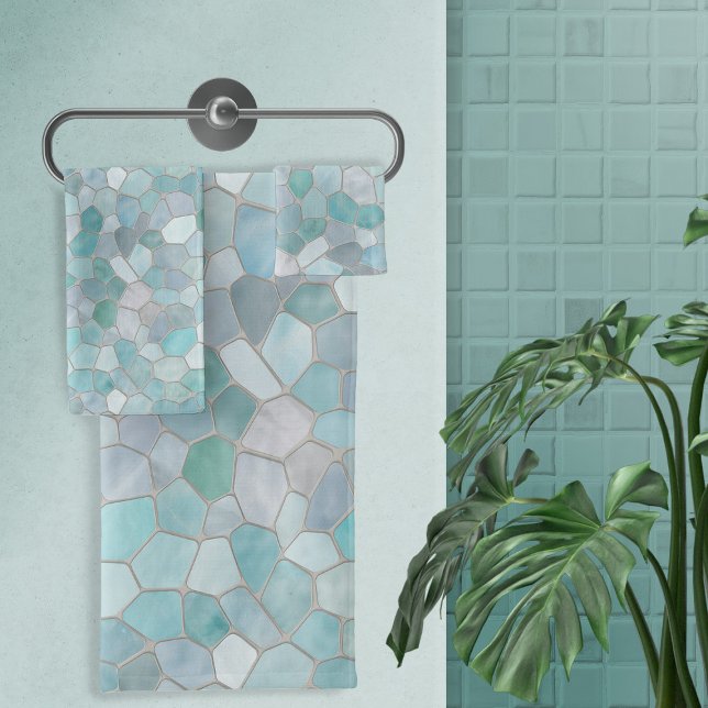 Azure Verdigris Mosaic Bath Towel Set (Creator Uploaded)
