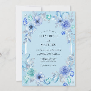 Azure Watercolor Jewel Wedding Invitation