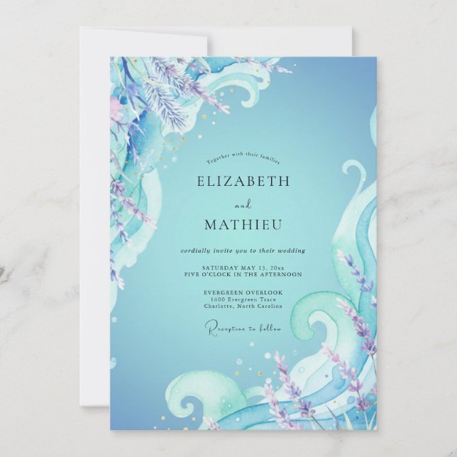 Azure Wave Ocean Eucalyptus Wedding Invitation (Front)
