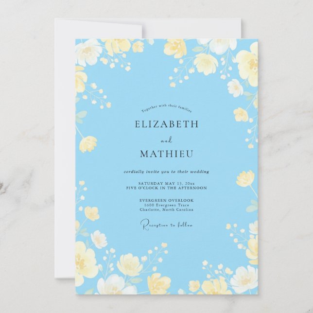Azure Yellow Blossom Wedding Invitation (Front)