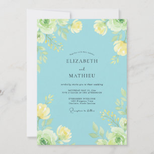 Azure Yellow Ranunculus Muted Eucalyptus Wedding Invitation