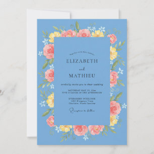 Azure Yellow Rose Wedding Invitation