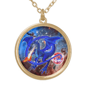 Azurite Cosmic Dragon Gold Plated Necklace