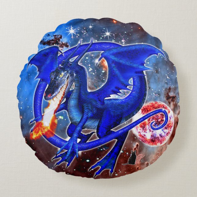 Azurite Cosmic Dragon  Round Pillow (Front)