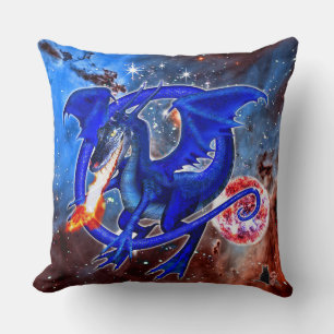 Azurite Cosmic Dragon Throw Pillow