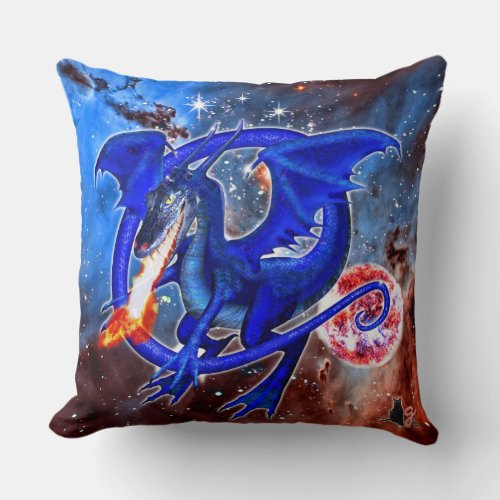 Azurite Cosmic Dragon Throw Pillow