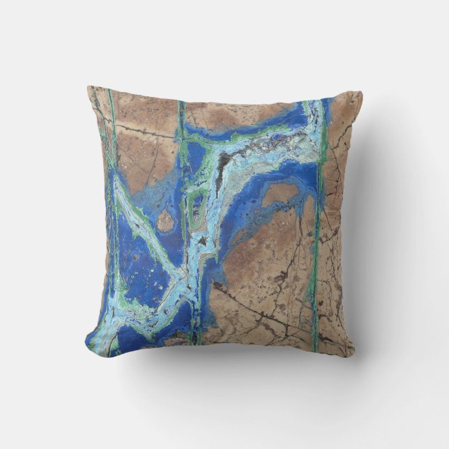Azurite Stone  Beige and Turquoise Throw Pillow (Front)