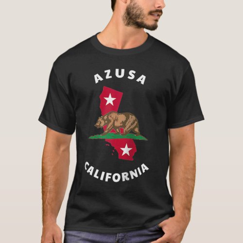 Azusa California CA Flag and Bear Badge Souvenir R T_Shirt
