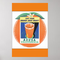 Azusa California Vintage Travel Poster