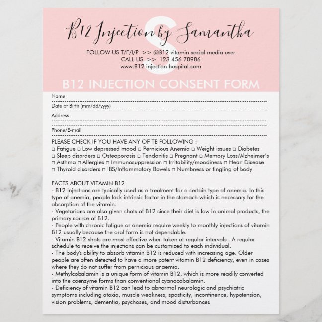 B12 Injection Consent Form Flyer