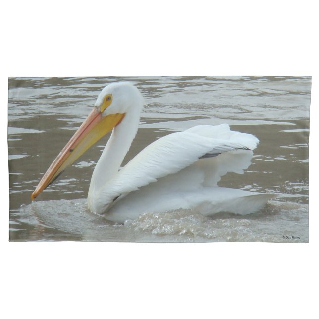 B14 White Pelican on Muddy River Pillow Case (Front)