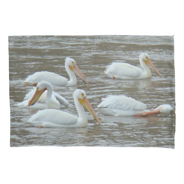 B16 White Pelicans on Muddy River Pillow Case (Front)