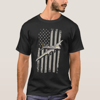 B17 Bomber Ww2 Plane Aircraft Usa Flag Veteran Pil T-Shirt