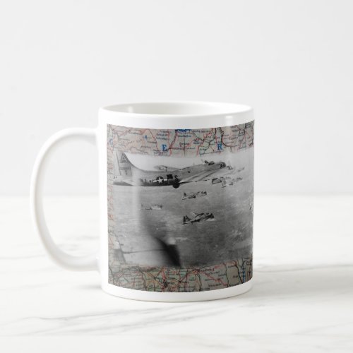 B17 Formation Over WW2 Map Coffee Mug