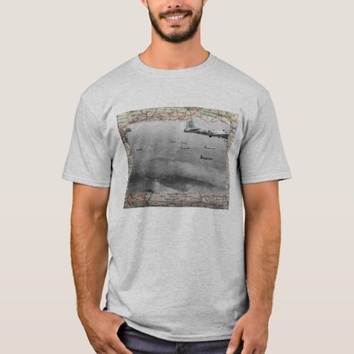 B17 Formation Over WW2 Map T_Shirt