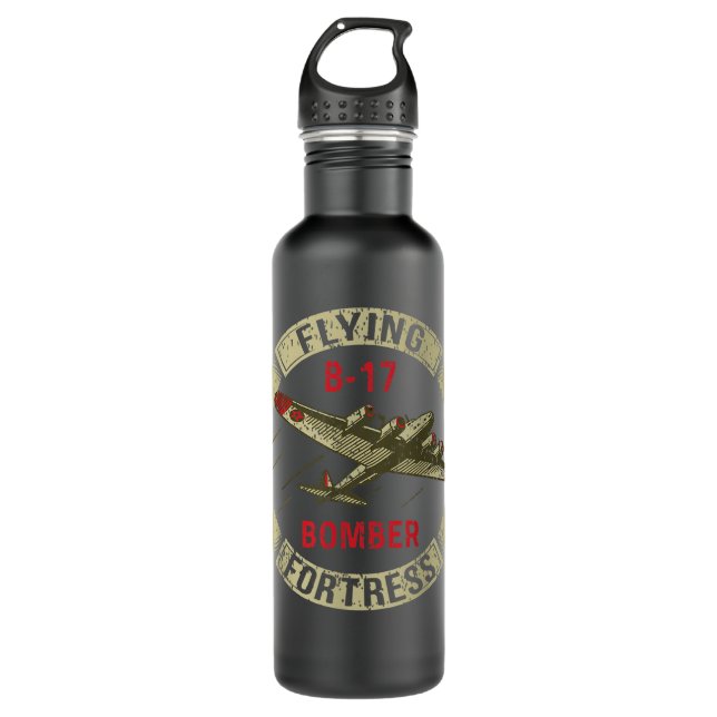 B17 Heavy Bomber WW2 Plane Aircraft USA Flag Veter Stainless Steel Water Bottle (Front)