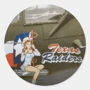 B17 Texas Raiders Nose Art Classic Round Sticker