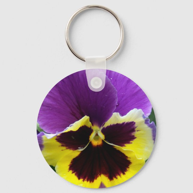 b1 Purple Yellow Purple Pansy Keychain (Front)
