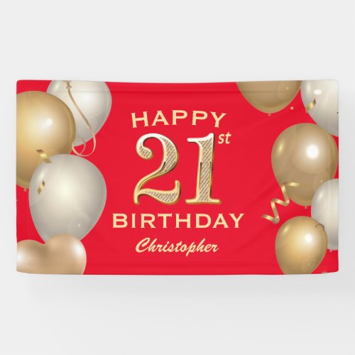 B21st Birthday Party Red and Gold Balloons Banner