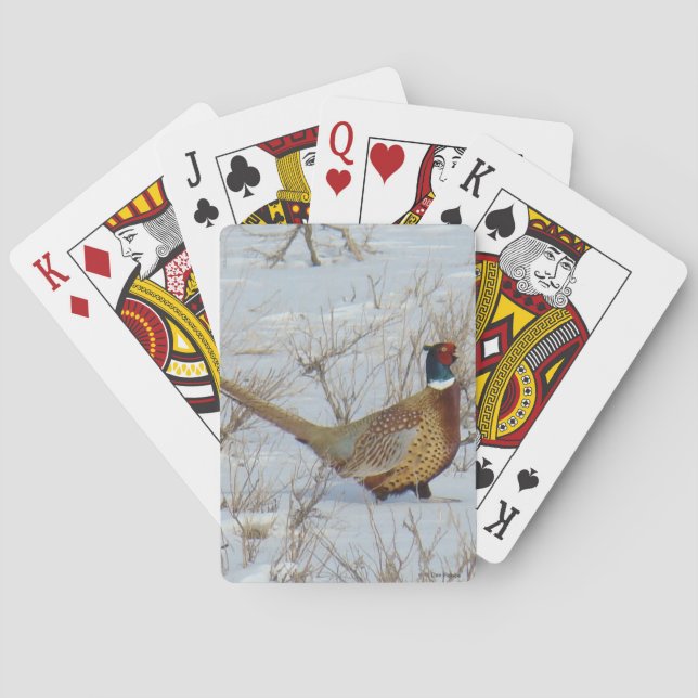 B22 Ring-necked Pheasant in Snow Poker Cards (Back)