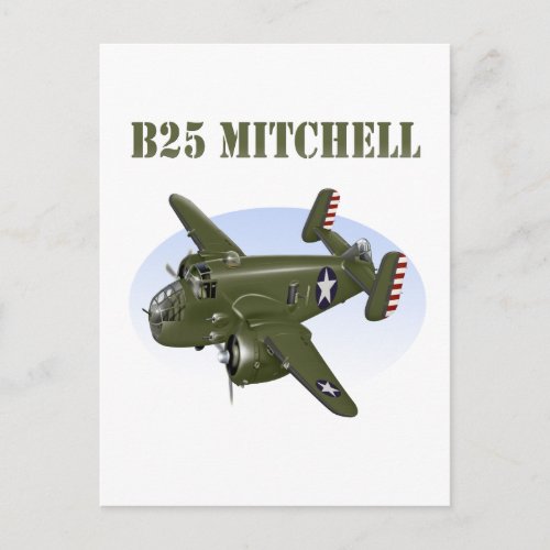 B25 Mitchell Bomber Green Plane Postcard