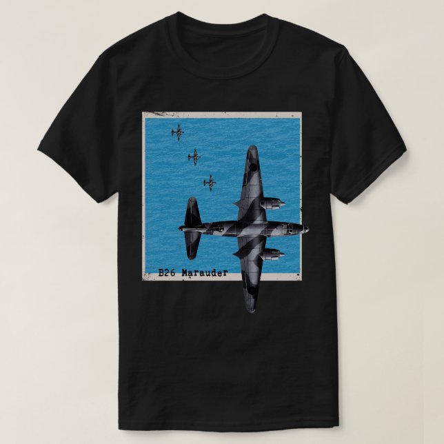 B26 Marauder WW2 bomber airplane over the ocean T-Shirt (Design Front)