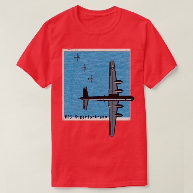 B29 Superfortress WW2 bomber airplane over the sea T-Shirt (Design Front)