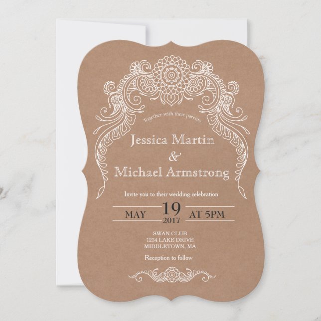 B2-Vintage scroll design wedding invitation card (Front)