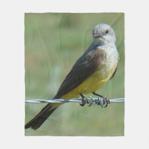 B32 Western Kingbird on Barb Wire Fleece Blanket