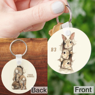 B3 Three Bunnies 3D Illusion Keychain