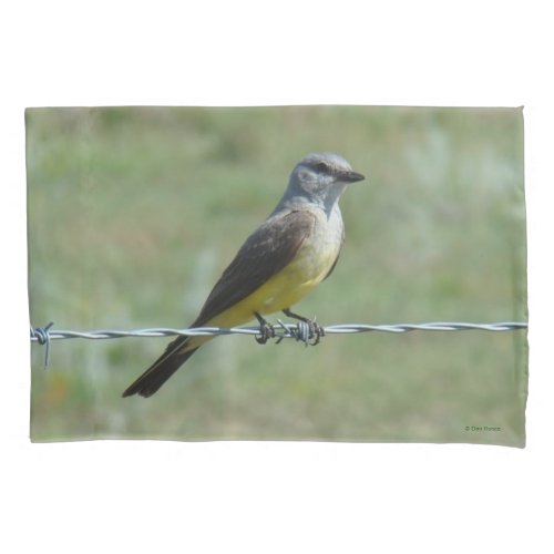 B44 Western Kingbird on Barb Wire Fence Pillow Case