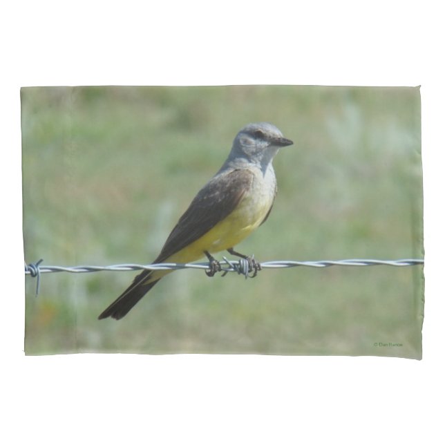 B44 Western Kingbird on Barb Wire Fence Pillow Case (Front)