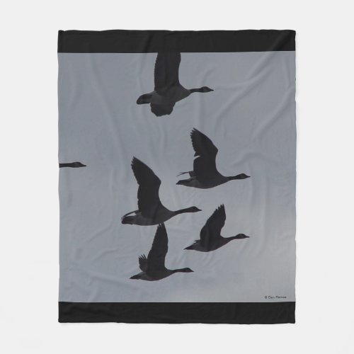 B46 Canadian Geese in Flight Silhouette Fleece Blanket