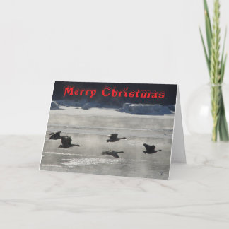 B47 Canada Geese Over Frozen River Christmas Card