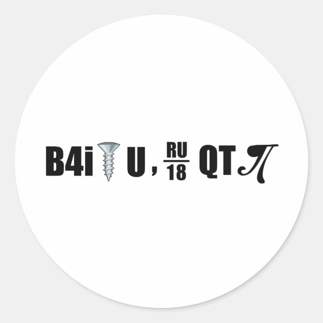 B4i screw U RU over 18 QT pi Classic Round Sticker (Front)
