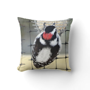 B53 Downy Woodpecker Throw Pillow