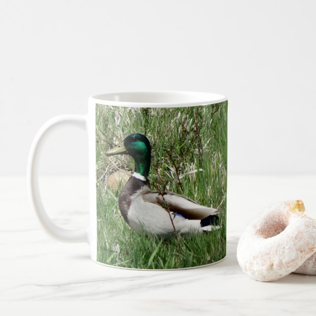 B55 Mallard Duck Drake Greenhead in the Grass Coffee Mug (With Donut)