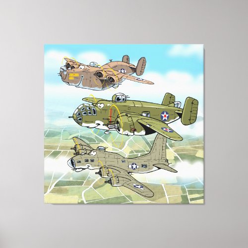 B_17 B_25 and B_24 liberator airplane caricarures Canvas Print