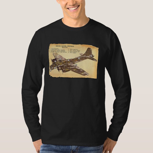 B 17 Bomber WWII Flying Fortress Diagram T-Shirt (Front)