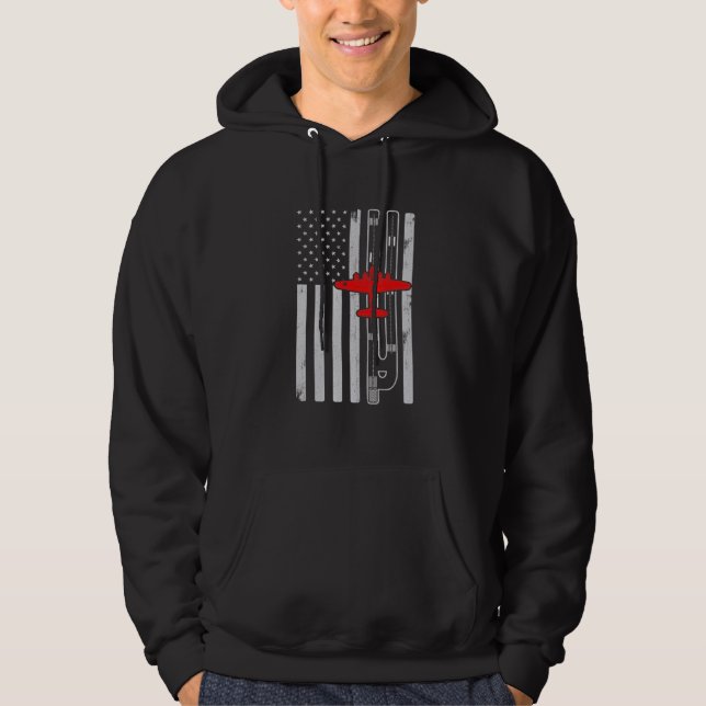 B-17 Flying Fortress Airplane American Flag Runway Hoodie (Front)