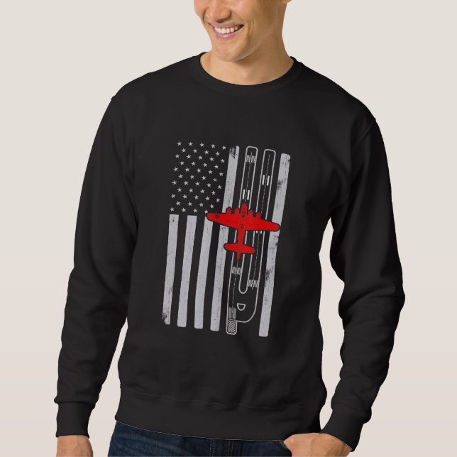 B-17 Flying Fortress Airplane American Flag Runway Sweatshirt (Front)